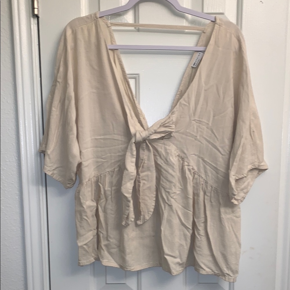 ASOS Tan Short Sleeve Tie Front Blouse